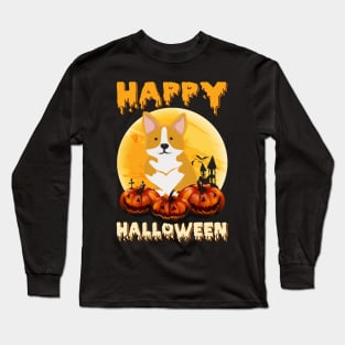 Corgi Scary Pumpkin Moon Halloween Costume Long Sleeve T-Shirt